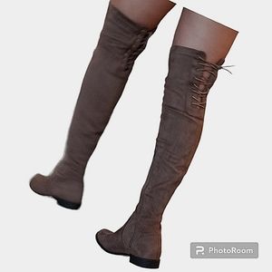 Over-the-knee boots Closed Toe Knee High Comfy no heel Stretch Suede Elegant